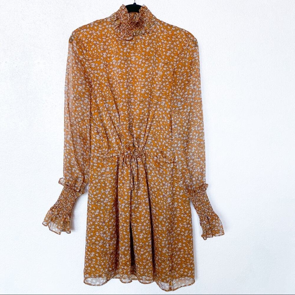 The East Order Mustard Floral Smocked Neck Dress Size Small